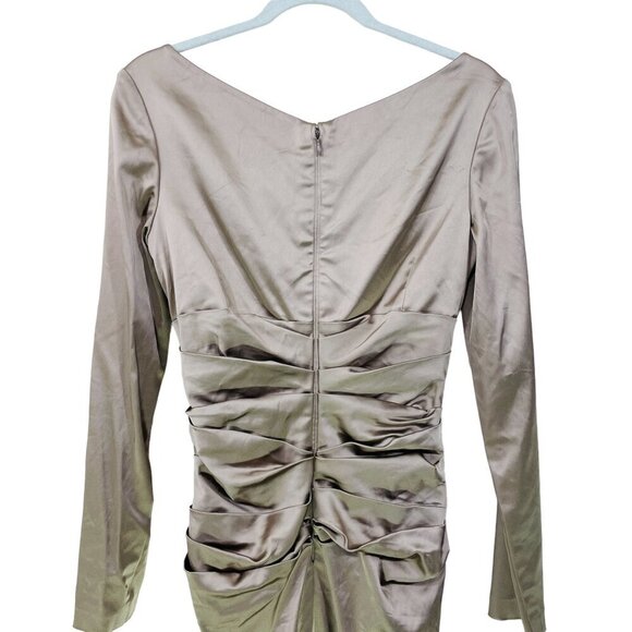 TALBOT‎ RUNHOF Designer Dress Sz 8/38 Satin Ruched Long Sleeve Cocktail Metallic - Picture 7 of 10